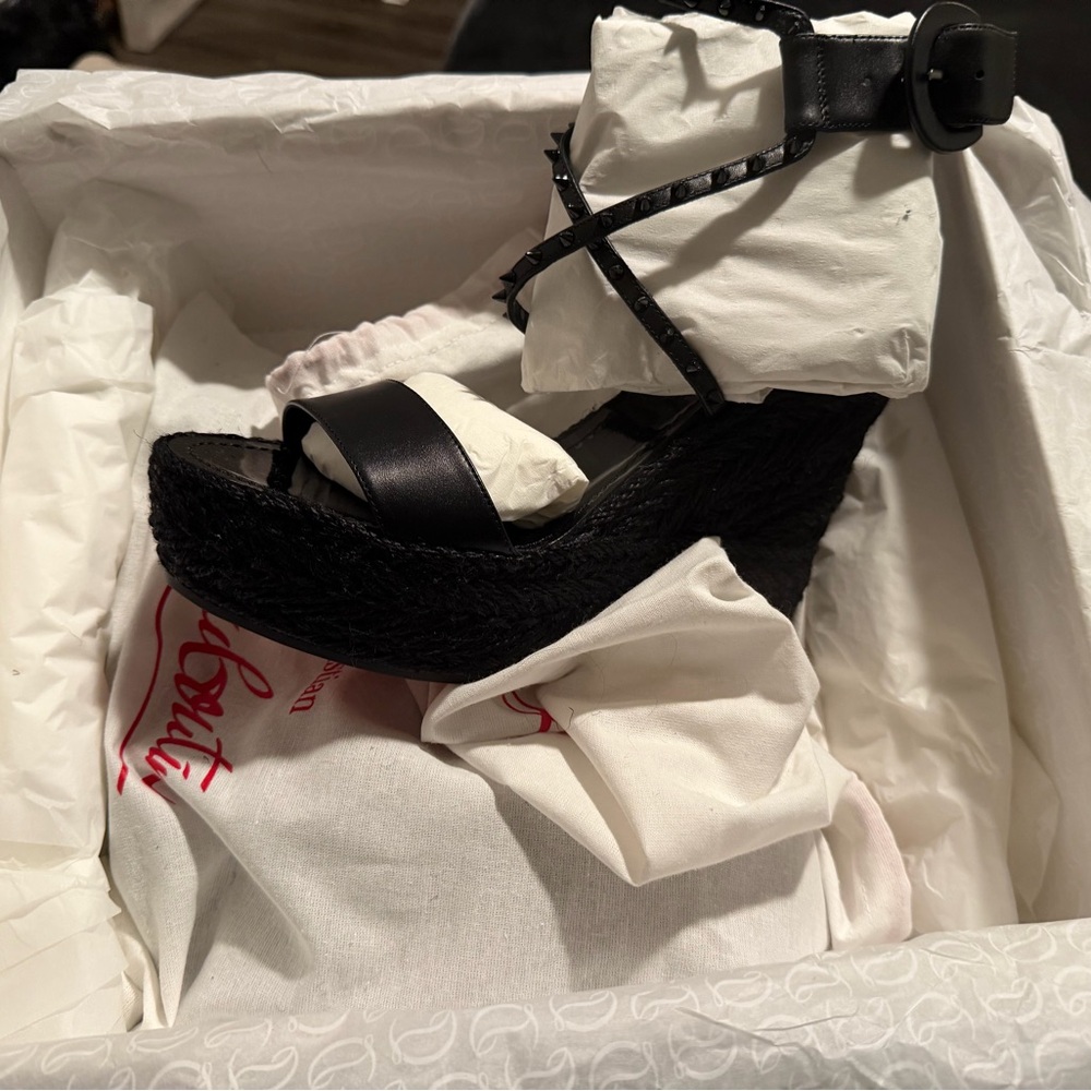 Christian Louboutin Black Strappy Wedge Heels